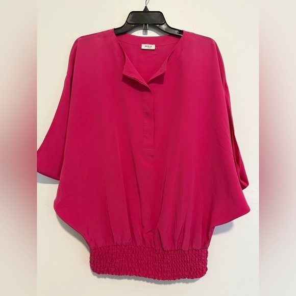 Tops - Akris Punto Blouse Top Pink Short Dolman Sleeves Silk Elastic Hem size 4